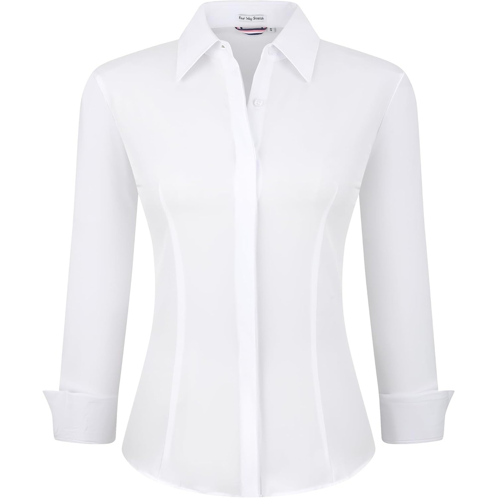 image:imageAlex Vando Womens Dress Shirts Button Down Wrinkle Free Long Sleeve Shirt Breathable 4Way Stretch Fabric Shirt WrinkleResistant Spread Collar Easy Care Ideal For Business amp Everyday WearHidden Placket White