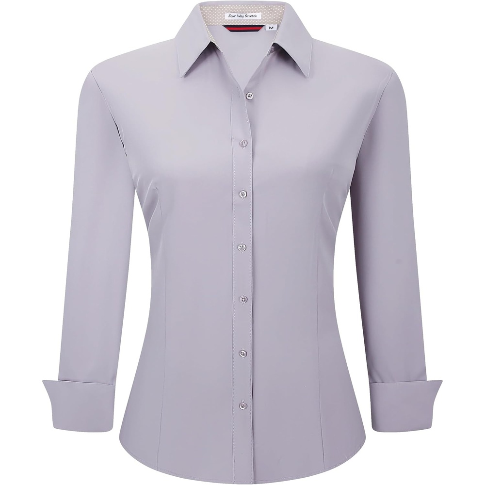 image:imageAlex Vando Womens Dress Shirts Button Down Wrinkle Free Long Sleeve Shirt Breathable 4Way Stretch Fabric Shirt WrinkleResistant Spread Collar Easy Care Ideal For Business amp Everyday WearLt Grey