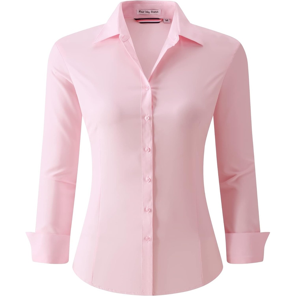 image:imageAlex Vando Womens Dress Shirts Button Down Wrinkle Free Long Sleeve Shirt Breathable 4Way Stretch Fabric Shirt WrinkleResistant Spread Collar Easy Care Ideal For Business amp Everyday WearWrinkle Free Pink