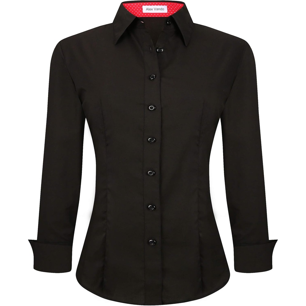 image:imageAlex Vando Womens Dress Shirts Button Down Wrinkle Free Long Sleeve Shirt Breathable 4Way Stretch Fabric Shirt WrinkleResistant Spread Collar Easy Care Ideal For Business amp Everyday WearBlack
