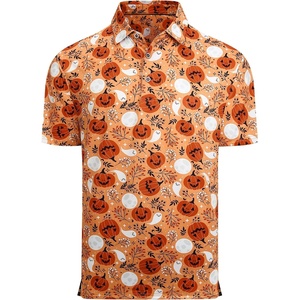 Alex Vando Mens Hawaiian Golf Shirt Moisture Wicking Digital Print Polo | Tropical vivid patterns, Sweat-absorbing, Flexible stretch weave, Side air slits, Unrestricted daily activity(Orange Pumpkin)