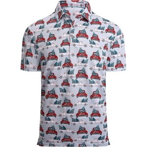 Alex Vando Mens Hawaiian Golf Shirt Moisture Wicking Digital Print Polo | Tropical vivid patterns, Sweat-absorbing, Flexible stretch weave, Side air slits, Unrestricted daily activity(Grey Christmas Car)