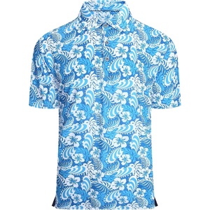 Alex Vando Mens Hawaiian Golf Shirt Moisture Wicking Digital Print Polo | Tropical vivid patterns, Sweat-absorbing, Flexible stretch weave, Side air slits, Unrestricted daily activity(Turquoise Leaf)