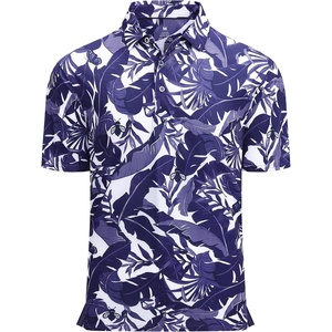 Alex Vando Mens Hawaiian Golf Shirt Moisture Wicking Digital Print Polo | Tropical vivid patterns, Sweat-absorbing, Flexible stretch weave, Side air slits, Unrestricted daily activity(White With Navy Leaf)