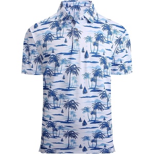 Alex Vando Mens Hawaiian Golf Shirt Moisture Wicking Digital Print Polo | Tropical vivid patterns, Sweat-absorbing, Flexible stretch weave, Side air slits, Unrestricted daily activity(White Palm Tree)