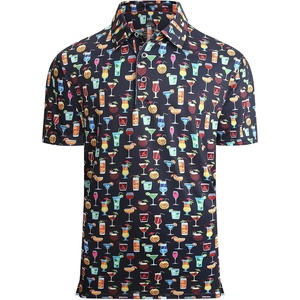 Alex Vando Mens Hawaiian Golf Shirt Moisture Wicking Digital Print Polo | Tropical vivid patterns, Sweat-absorbing, Flexible stretch weave, Side air slits, Unrestricted daily activity(Black Drinking)