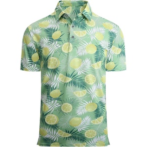 Alex Vando Mens Hawaiian Golf Shirt Moisture Wicking Digital Print Polo | Tropical vivid patterns, Sweat-absorbing, Flexible stretch weave, Side air slits, Unrestricted daily activity(Green Lemon)