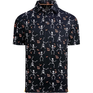 Alex Vando Mens Hawaiian Golf Shirt Moisture Wicking Digital Print Polo | Tropical vivid patterns, Sweat-absorbing, Flexible stretch weave, Side air slits, Unrestricted daily activity(Black Skeleton)