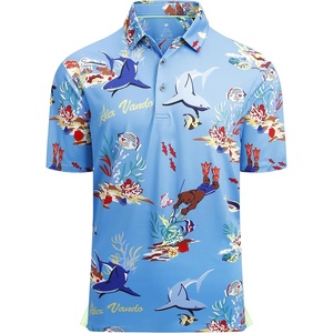 Alex Vando Mens Hawaiian Golf Shirt Moisture Wicking Digital Print Polo | Tropical vivid patterns, Sweat-absorbing, Flexible stretch weave, Side air slits, Unrestricted daily activity(Blue Dolphin)