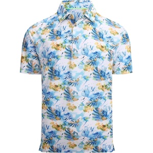 Alex Vando Mens Hawaiian Golf Shirt Moisture Wicking Digital Print Polo | Tropical vivid patterns, Sweat-absorbing, Flexible stretch weave, Side air slits, Unrestricted daily activity(Yellow Leaf)