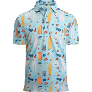 Alex Vando Mens Hawaiian Golf Shirt Moisture Wicking Digital Print Polo | Tropical vivid patterns, Sweat-absorbing, Flexible stretch weave, Side air slits, Unrestricted daily activity(Cyan Surfboard)