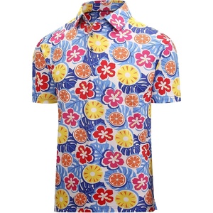 Alex Vando Mens Hawaiian Golf Shirt Moisture Wicking Digital Print Polo | Tropical vivid patterns, Sweat-absorbing, Flexible stretch weave, Side air slits, Unrestricted daily activity(Tropical Fruit Floral)
