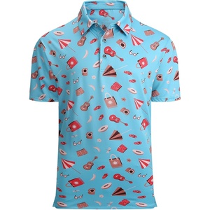 Alex Vando Mens Hawaiian Golf Shirt Moisture Wicking Digital Print Polo | Tropical vivid patterns, Sweat-absorbing, Flexible stretch weave, Side air slits, Unrestricted daily activity(Blue Guita)