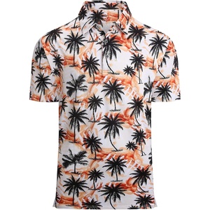 Alex Vando Mens Hawaiian Golf Shirt Moisture Wicking Digital Print Polo | Tropical vivid patterns, Sweat-absorbing, Flexible stretch weave, Side air slits, Unrestricted daily activity(Black Palm Tree)