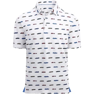 Alex Vando Mens Hawaiian Golf Shirt Moisture Wicking Digital Print Polo | Tropical vivid patterns, Sweat-absorbing, Flexible stretch weave, Side air slits, Unrestricted daily activity(White Car)