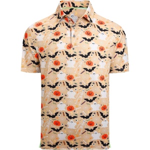 Alex Vando Mens Hawaiian Golf Shirt Moisture Wicking Digital Print Polo | Tropical vivid patterns, Sweat-absorbing, Flexible stretch weave, Side air slits, Unrestricted daily activity(Khaki Bat)