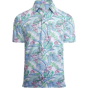 Alex Vando Mens Hawaiian Golf Shirt Moisture Wicking Digital Print Polo | Tropical vivid patterns, Sweat-absorbing, Flexible stretch weave, Side air slits, Unrestricted daily activity(White Palm Leaf)