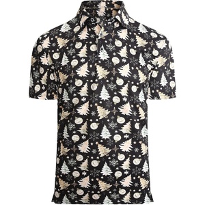 Alex Vando Mens Hawaiian Golf Shirt Moisture Wicking Digital Print Polo | Tropical vivid patterns, Sweat-absorbing, Flexible stretch weave, Side air slits, Unrestricted daily activity(Gold Christmas Tree)