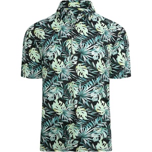 Alex Vando Mens Hawaiian Golf Shirt Moisture Wicking Digital Print Polo | Tropical vivid patterns, Sweat-absorbing, Flexible stretch weave, Side air slits, Unrestricted daily activity(Green Leaf)