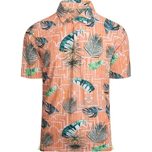Alex Vando Mens Hawaiian Golf Shirt Moisture Wicking Digital Print Polo | Tropical vivid patterns, Sweat-absorbing, Flexible stretch weave, Side air slits, Unrestricted daily activity(Orange Leaf)