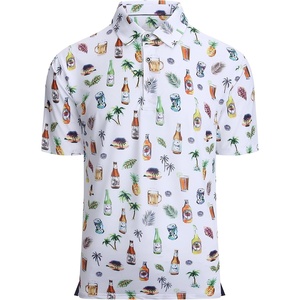Alex Vando Mens Hawaiian Golf Shirt Moisture Wicking Digital Print Polo | Tropical vivid patterns, Sweat-absorbing, Flexible stretch weave, Side air slits, Unrestricted daily activity(White Beer)