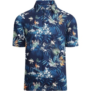 Alex Vando Mens Hawaiian Golf Shirt Moisture Wicking Digital Print Polo | Tropical vivid patterns, Sweat-absorbing, Flexible stretch weave, Side air slits, Unrestricted daily activity(Navy Leaf)