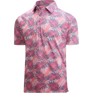 Alex Vando Mens Hawaiian Golf Shirt Moisture Wicking Digital Print Polo | Tropical vivid patterns, Sweat-absorbing, Flexible stretch weave, Side air slits, Unrestricted daily activity(Pink Blue Palm Fronds)