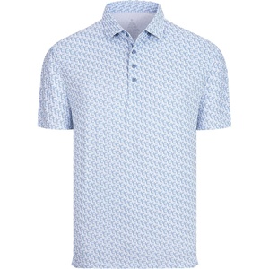 Alex Vando Mens Polo Shirts Short Sleeve Breeze Printed Dry Fit Golf Shirt | Quick Dry Cooling Fabric Prevents Sunburn, Stay-Flat Hidden Collar Solves Curling, Easy Care Non-Iron Machine Washable(Ltbluechain)