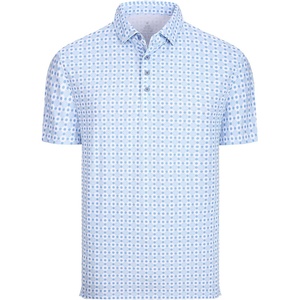 Alex Vando Mens Polo Shirts Short Sleeve Breeze Printed Dry Fit Golf Shirt | Quick Dry Cooling Fabric Prevents Sunburn, Stay-Flat Hidden Collar Solves Curling, Easy Care Non-Iron Machine Washable(Ltbluedot)