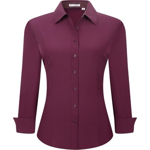 Alex Vando Womens Dress Shirts Button Down Wrinkle Free Long Sleeve Shirt | Breathable 4-Way Stretch Fabric Shirt, Wrinkle-Resistant Spread Collar, Easy Care. Ideal For Business & Everyday Wear.(Wine)