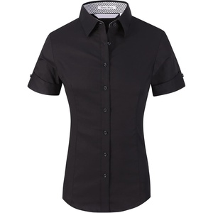 Alex Vando Womens Dress Shirts Button Down Wrinkle Free Long Sleeve Shirt | Breathable 4-Way Stretch Fabric Shirt, Wrinkle-Resistant Spread Collar, Easy Care. Ideal For Business & Everyday Wear.(Ss Black)