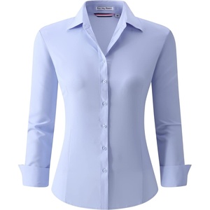Alex Vando Womens Dress Shirts Button Down Wrinkle Free Long Sleeve Shirt | Breathable 4-Way Stretch Fabric Shirt, Wrinkle-Resistant Spread Collar, Easy Care. Ideal For Business & Everyday Wear.(Wrinkle Free Blue)