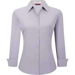 Alex Vando Womens Dress Shirts Button Down Wrinkle Free Long Sleeve Shirt | Breathable 4-Way Stretch Fabric Shirt, Wrinkle-Resistant Spread Collar, Easy Care. Ideal For Business & Everyday Wear.(Lt Grey)