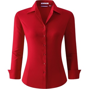 Alex Vando Womens Dress Shirts Button Down Wrinkle Free Long Sleeve Shirt | Breathable 4-Way Stretch Fabric Shirt, Wrinkle-Resistant Spread Collar, Easy Care. Ideal For Business & Everyday Wear.(Wrinkle Free Red)