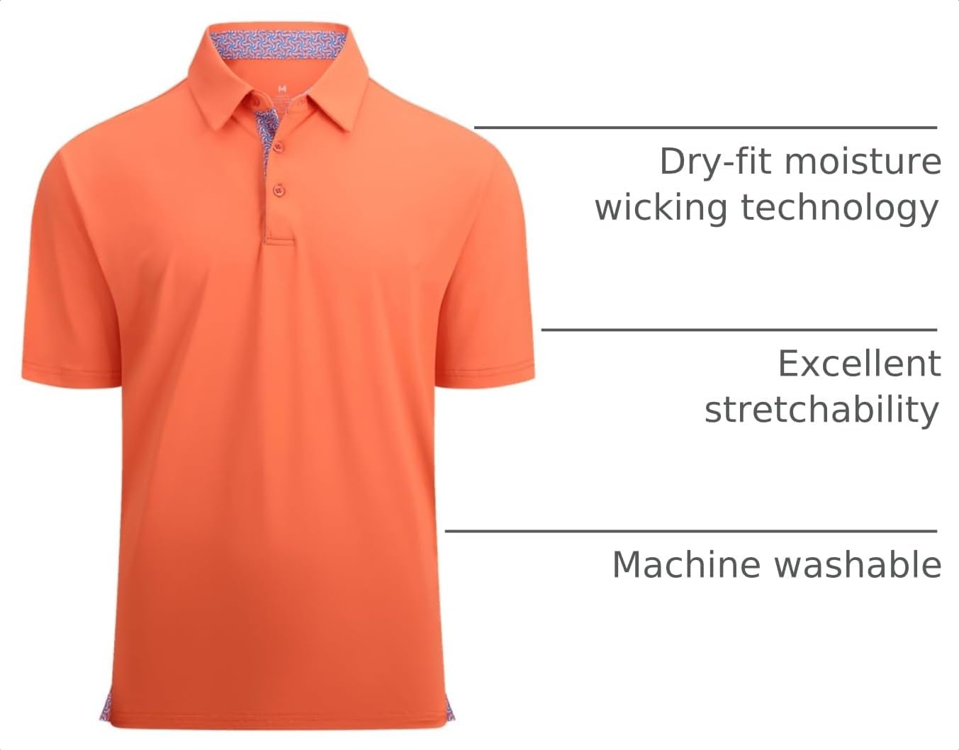 image:imageAlex Vando Mens Golf Shirt QuickDry Solid Short Sleeve Polo Shirts Moisture wickingInner collar decorativeFlexible movementSolid sleek silhouetteSturdy longwearing buildOrange 09