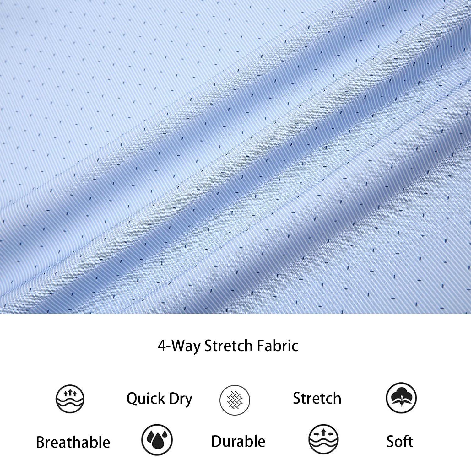 image:imageAlex Vando Mens Printed Dress Shirts Easy Care Button Down Shirt Fourway flexible weave Inner collar amp cuff contrast Antiwrinkle texture Lightweight Great present for male relativesBlue Pinstripe 6974