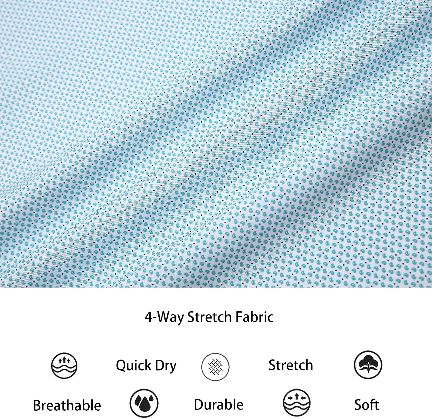 image:imageAlex Vando Mens Printed Dress Shirts Easy Care Button Down Shirt Fourway flexible weave Inner collar amp cuff contrast Antiwrinkle texture Lightweight Great present for male relativesTurquoise Paisley 1670