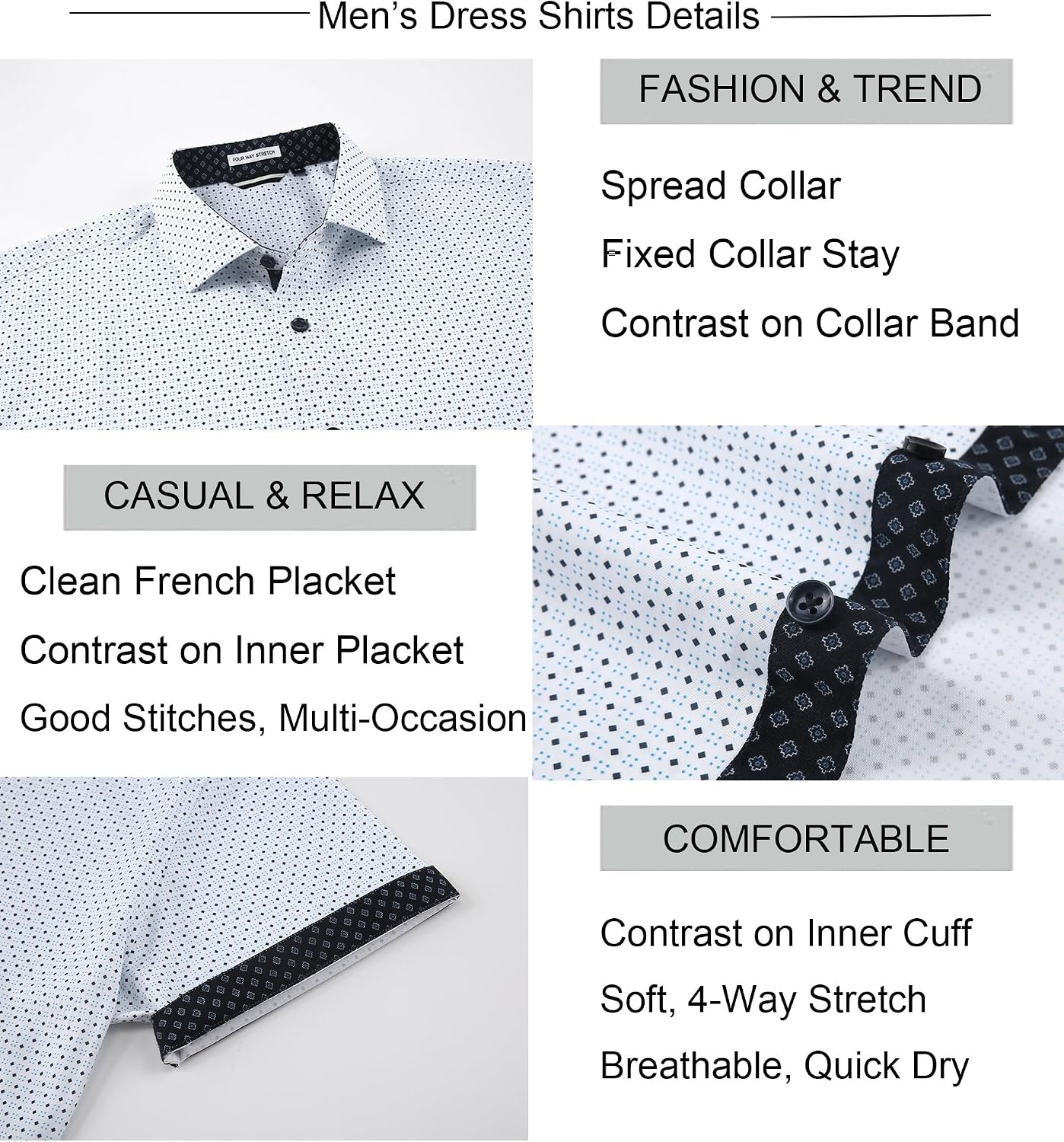 image:imageAlex Vando Mens Printed Dress Shirts Easy Care Button Down Shirt Fourway flexible weave Inner collar amp cuff contrast Antiwrinkle texture Lightweight Great present for male relativesTurquoise Dots 4705
