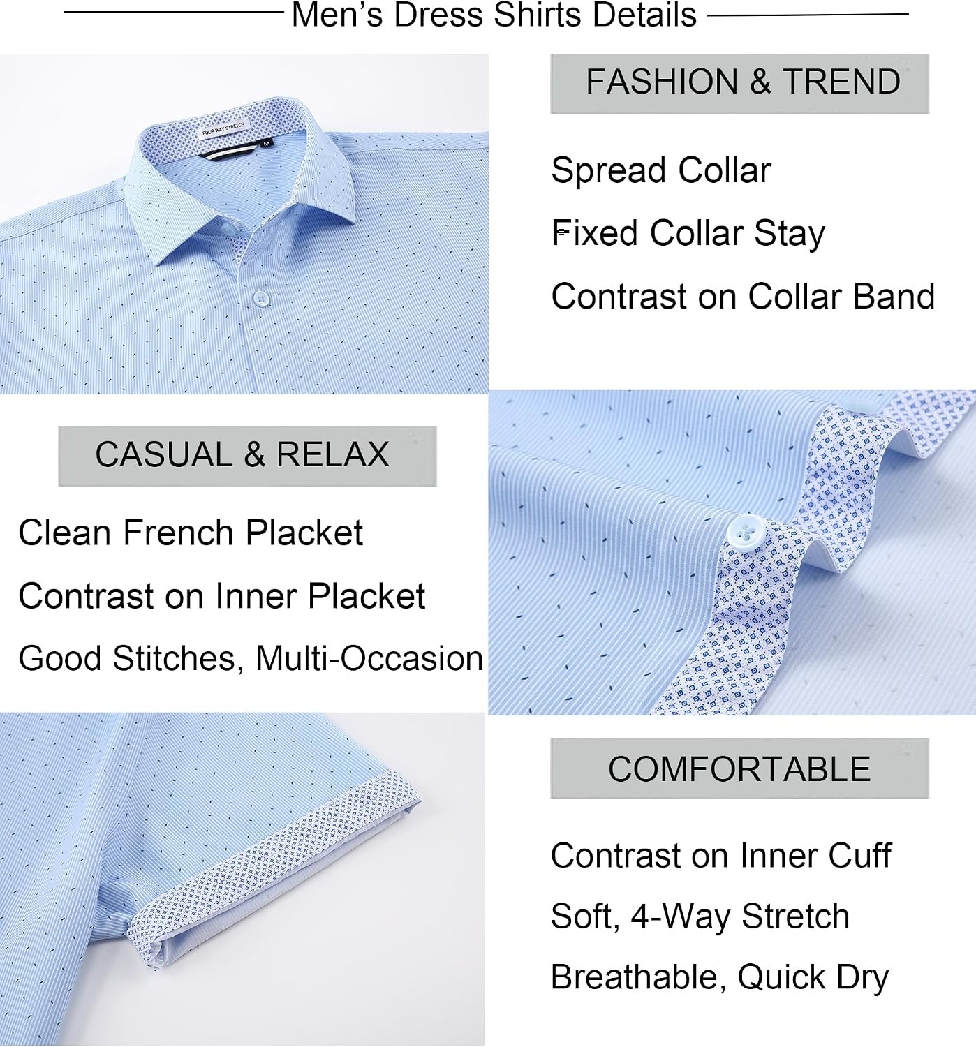 image:imageAlex Vando Mens Printed Dress Shirts Easy Care Button Down Shirt Fourway flexible weave Inner collar amp cuff contrast Antiwrinkle texture Lightweight Great present for male relativesBlue Pinstripe 6974