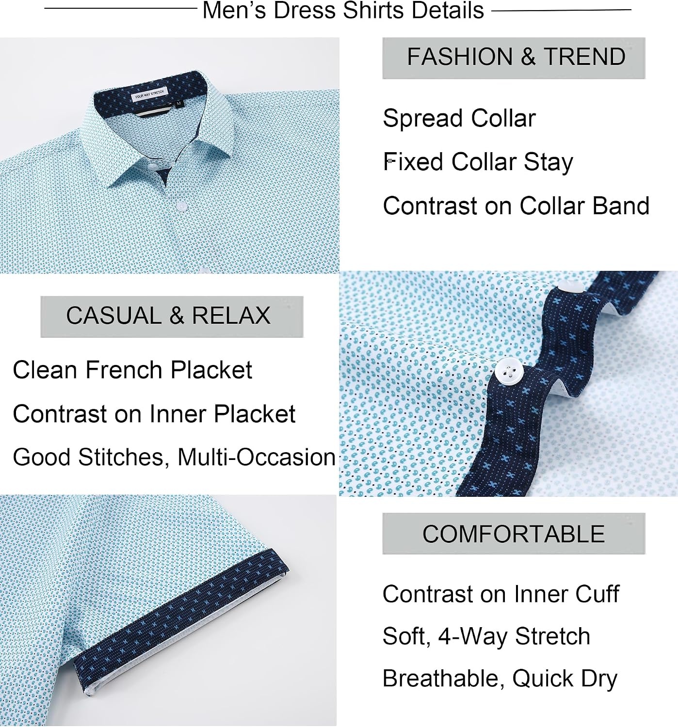 image:imageAlex Vando Mens Printed Dress Shirts Easy Care Button Down Shirt Fourway flexible weave Inner collar amp cuff contrast Antiwrinkle texture Lightweight Great present for male relativesTurquoise Paisley 1670