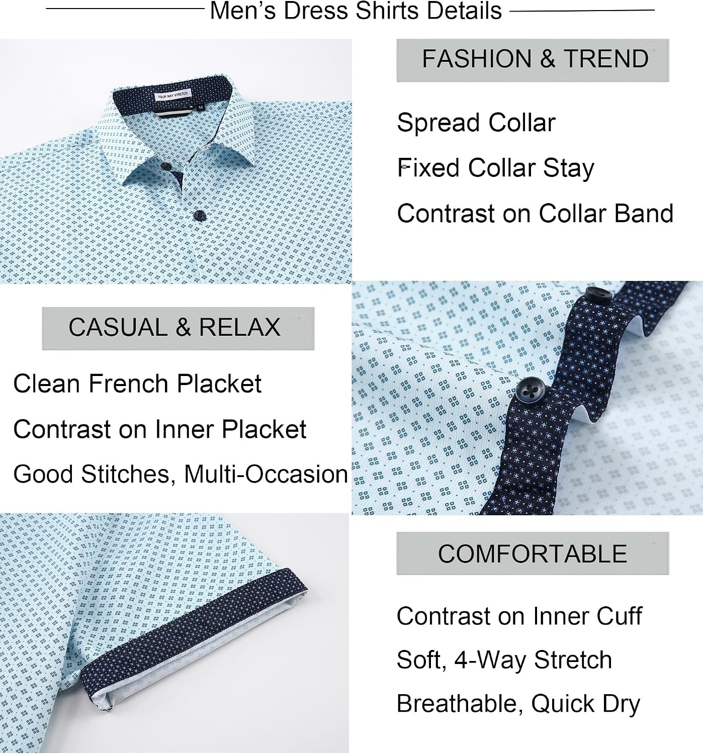 image:imageAlex Vando Mens Printed Dress Shirts Easy Care Button Down Shirt Fourway flexible weave Inner collar amp cuff contrast Antiwrinkle texture Lightweight Great present for male relativesBlue Stripe 863