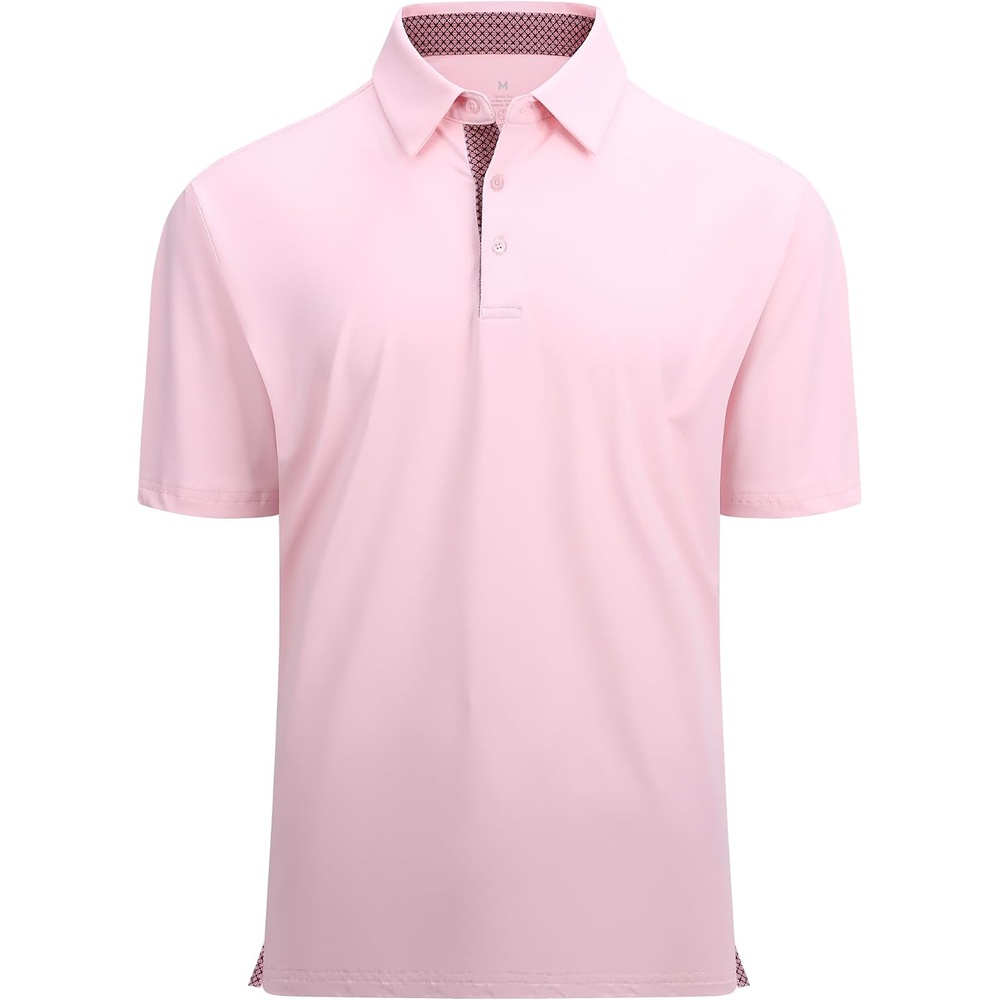 image:imageAlex Vando Mens Golf Shirt QuickDry Solid Short Sleeve Polo Shirts Moisture wickingInner collar decorativeFlexible movementSolid sleek silhouetteSturdy longwearing buildLt Pink 09