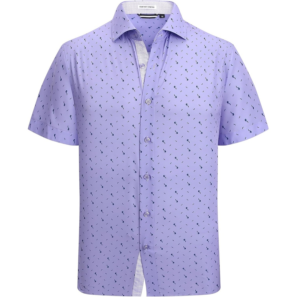 image:imageAlex Vando Mens Printed Dress Shirts Easy Care Button Down Shirt Fourway flexible weave Inner collar amp cuff contrast Antiwrinkle texture Lightweight Great present for male relativesPurple Pipe 6370