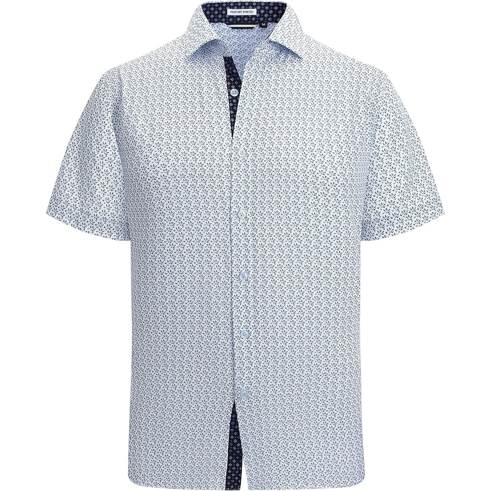 image:imageAlex Vando Mens Printed Dress Shirts Easy Care Button Down Shirt Fourway flexible weave Inner collar amp cuff contrast Antiwrinkle texture Lightweight Great present for male relativesWhite Palm 6495