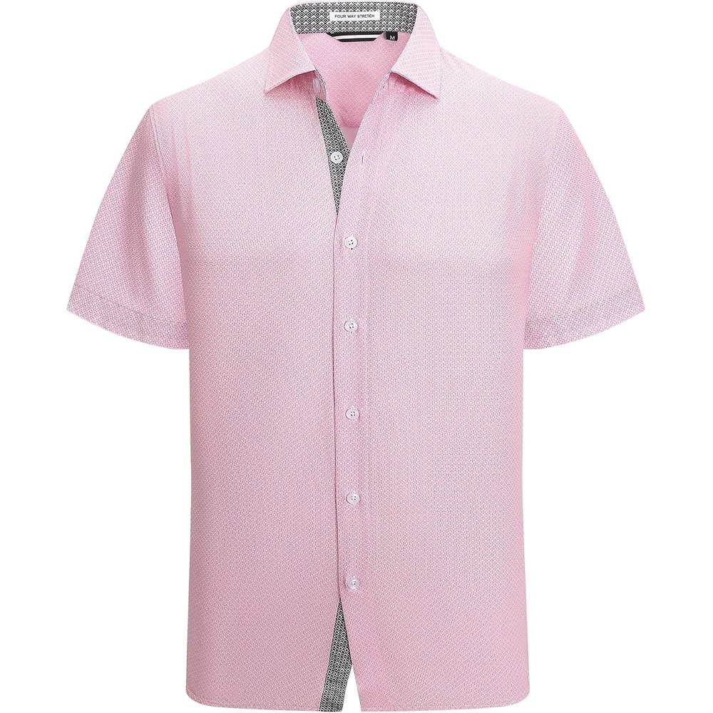 image:imageAlex Vando Mens Printed Dress Shirts Easy Care Button Down Shirt Fourway flexible weave Inner collar amp cuff contrast Antiwrinkle texture Lightweight Great present for male relativesPink Cross 4490