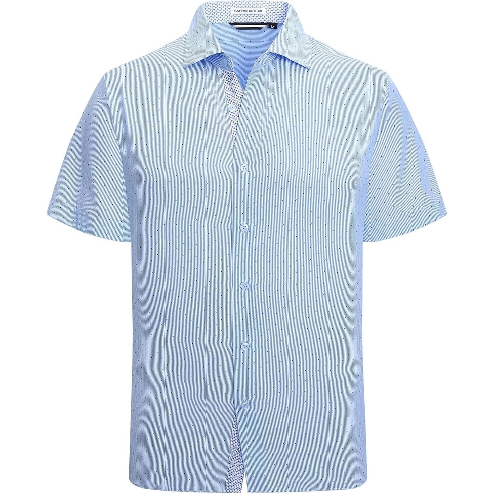 image:imageAlex Vando Mens Printed Dress Shirts Easy Care Button Down Shirt Fourway flexible weave Inner collar amp cuff contrast Antiwrinkle texture Lightweight Great present for male relativesBlue Pinstripe 6974