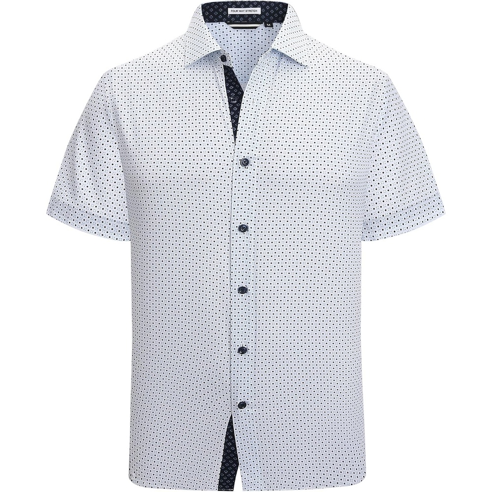 image:imageAlex Vando Mens Printed Dress Shirts Easy Care Button Down Shirt Fourway flexible weave Inner collar amp cuff contrast Antiwrinkle texture Lightweight Great present for male relativesTurquoise Dots 4705