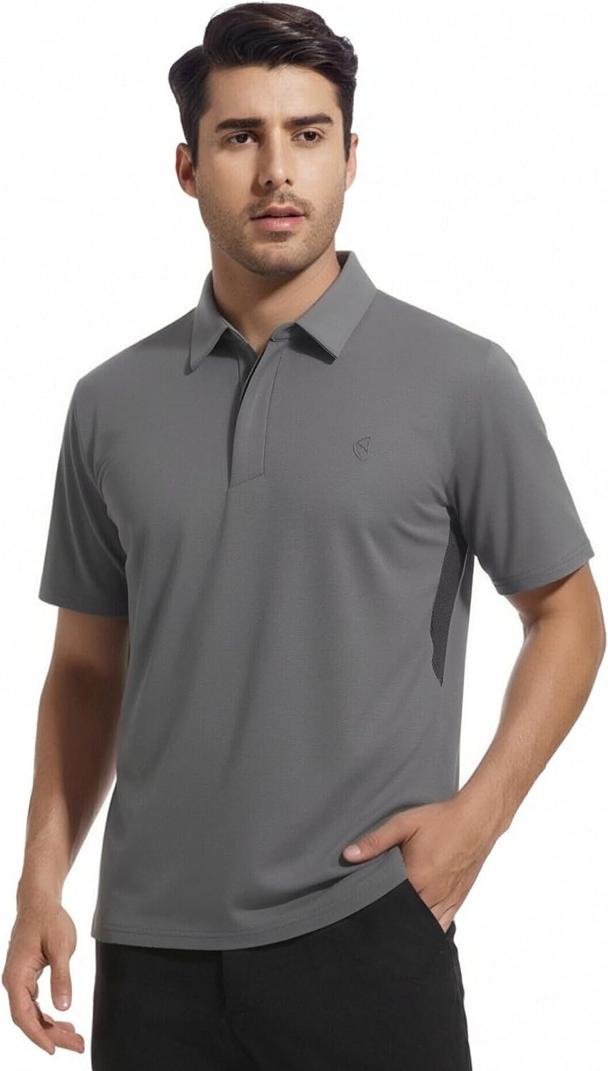 image:imageAlex Vando Mens Golf Polo Shirt Textured Stretch Performance PoloCharcoal