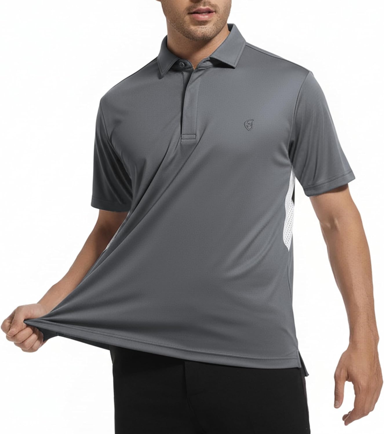 image:imageAlex Vando Mens Golf Polo Shirt Textured Stretch Performance PoloCharcoal