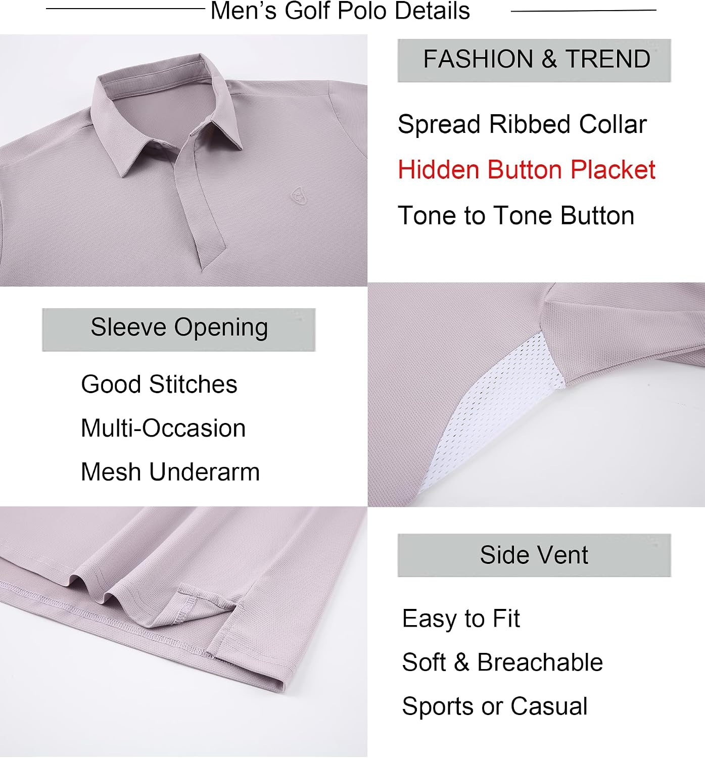 image:imageAlex Vando Mens Golf Polo Shirt Textured Stretch Performance PoloPurple